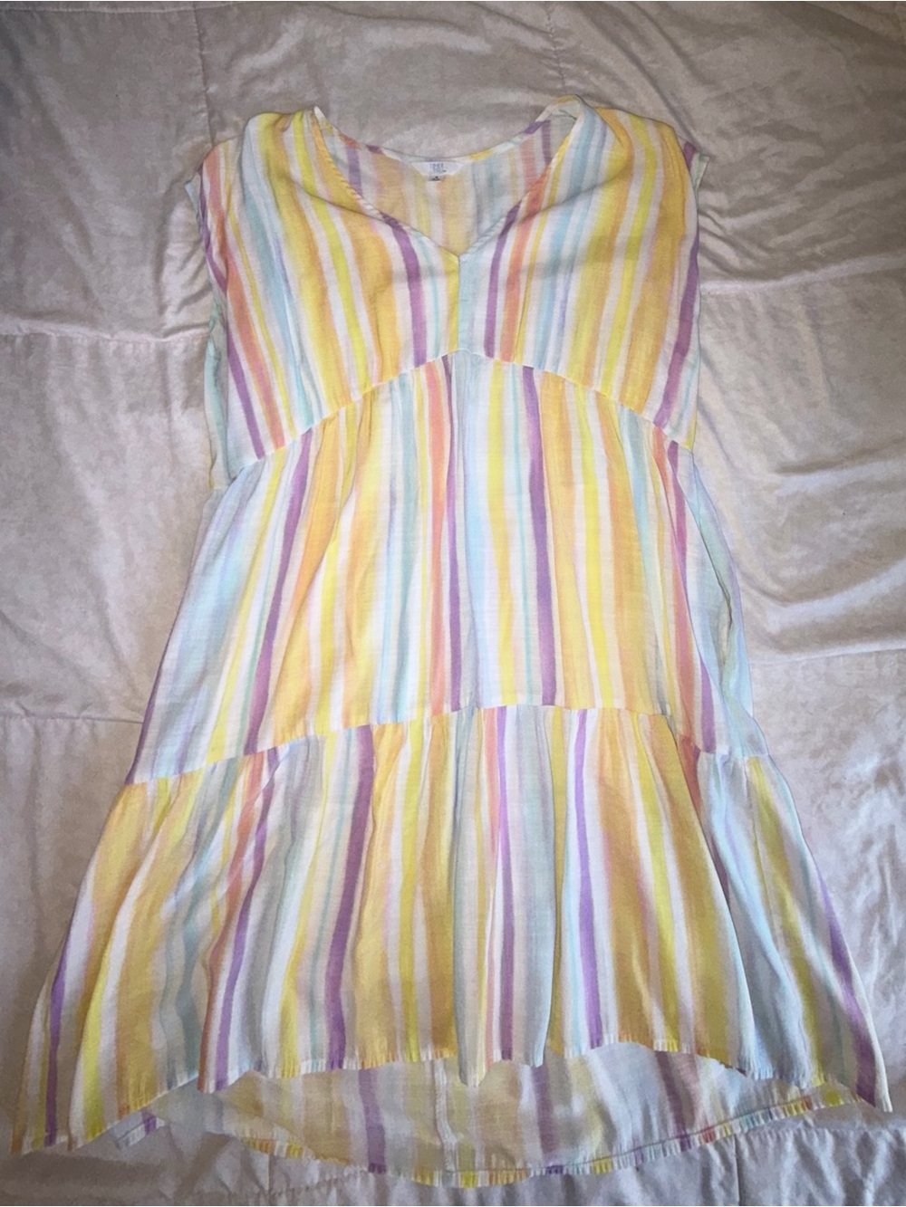 Women’s Multicolor Pastel Stripe Tiered Dress S